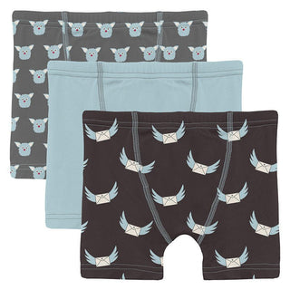 KicKee Pants Boy's Print Bamboo Boxer Briefs (Set of 3) - Pewter Furry Friends, Spring Sky & Midnight Email