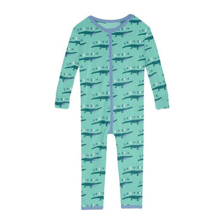 Boy's Print Bamboo Convertible Sleeper with Zipper - Glass Later Alligator KicKee Pants