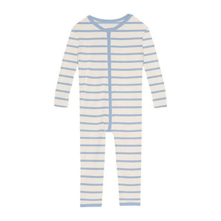 Boy's Print Bamboo Convertible Sleeper with Zipper - Pond Sweet Stripe Baby & Toddler Sleepwear