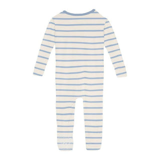 Boy's Print Bamboo Convertible Sleeper with Zipper - Pond Sweet Stripe KicKee Pants