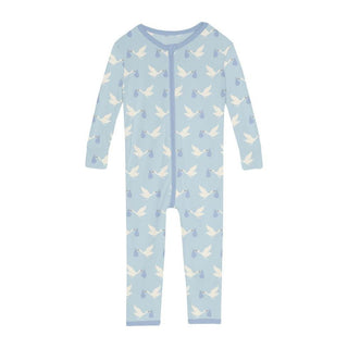 KicKee Pants Boy's Print Bamboo Convertible Sleeper with Zipper - Spring Sky Stork