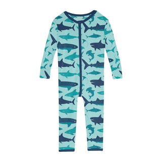 Boy's Print Bamboo Convertible Sleeper with Zipper - Summer Sky Shark Week Baby & Toddler Sleepwear