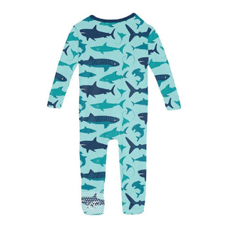 Boy's Print Bamboo Convertible Sleeper with Zipper - Summer Sky Shark Week Baby & Toddler Sleepwear