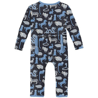 KicKee Pants Boy's Print Bamboo Coverall with 2-Way Zipper - Deep Space Chinese Zodiac 