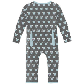 Boy's Print Bamboo Coverall with 2-Way Zipper - Pewter Furry Friends Baby & Toddler Sleepwear