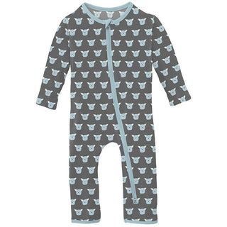 Boy's Print Bamboo Coverall with 2-Way Zipper - Pewter Furry Friends Baby & Toddler Sleepwear