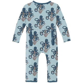 Boy's Print Bamboo Coverall with 2-Way Zipper - Spring Sky Octopus Anchor Baby & Toddler Sleepwear