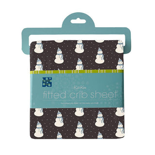 KicKee Pants Boy's Print Bamboo Fitted Crib Sheet - Midnight Tiny Snowman