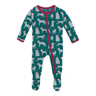 Boy's Print Bamboo Footie with 2-Way Zipper - Cedar Santa Dogs Baby & Toddler Sleepwear