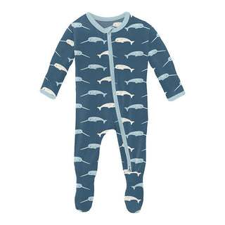 Boy's Print Bamboo Footie with 2-Way Zipper - Deep Sea Narwhal Baby & Toddler Sleepwear