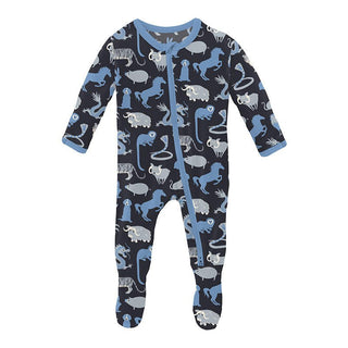 Boy's Print Bamboo Footie with 2-Way Zipper - Deep Space Chinese Zodiac Baby & Toddler Sleepwear