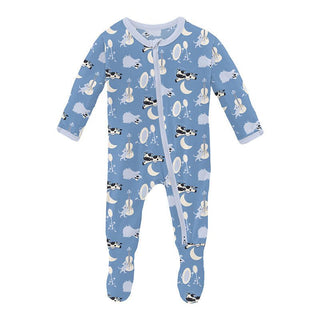 Boy's Print Bamboo Footie with 2-Way Zipper - Dream Blue Hey Diddle Diddle KicKee Pants