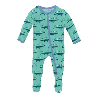 Boy's Print Bamboo Footie with 2-Way Zipper - Glass Later Alligator KicKee Pants