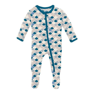 Boy's Print Bamboo Footie with 2-Way Zipper - Latte Scales Baby & Toddler Sleepwear