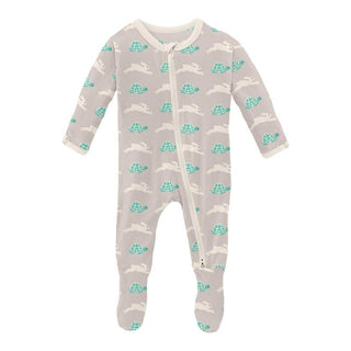 Boy's Print Bamboo Footie with 2-Way Zipper - Latte Tortoise and Hare Baby & Toddler Sleepwear