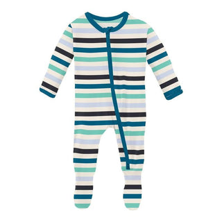 Boy's Print Bamboo Footie with 2-Way Zipper - Little Boy Blue Stripe Baby & Toddler Sleepwear