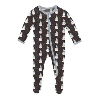 Boy's Print Bamboo Footie with 2-Way Zipper - Midnight Tiny Snowman Baby & Toddler Sleepwear