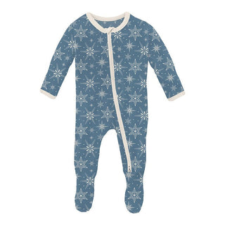 Boy's Print Bamboo Footie with 2-Way Zipper - Parisian Blue Snowflakes Baby & Toddler Sleepwear