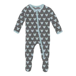 Boy's Print Bamboo Footie with 2-Way Zipper - Pewter Furry Friends Baby & Toddler Sleepwear