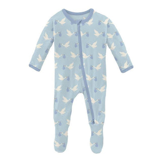 Boy's Print Bamboo Footie with 2-Way Zipper - Spring Sky Stork Baby & Toddler Sleepwear