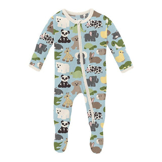 Boy's Print Bamboo Footie with 2-Way Zipper - Spring Sky Too Many Stuffies Baby & Toddler Sleepwear