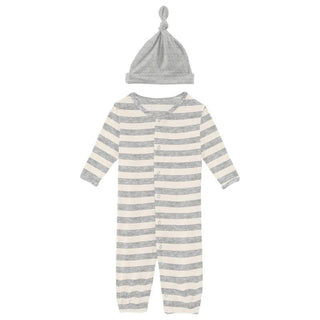 Boy's Print Bamboo Layette Gown Converter & Single Knot Hat Set - Heathered Mist Sweet Stripe Baby & Toddler Sleepwear