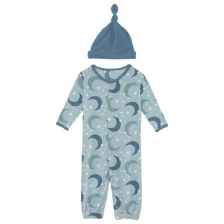 Boy's Print Bamboo Layette Gown Converter & Single Knot Hat Set - Spring Sky Moon and Stars Baby & Toddler Sleepwear