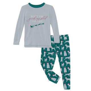 KicKee Pants Boy's Print Bamboo Long Sleeve Graphic Tee Pajama Set - Cedar Santa Dogs | Stylish Sleepies offer designs that make bedtime beautiful.