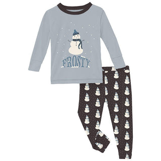 Boy's Print Bamboo Long Sleeve Graphic Tee Pajama Set - Midnight Tiny Snowman Baby & Toddler Sleepwear