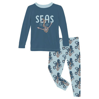 Boy's Print Bamboo Long Sleeve Graphic Tee Pajama Set - Spring Sky Octopus Anchor Baby & Toddler Sleepwear