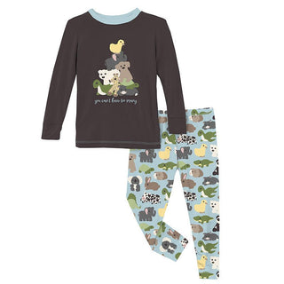 KicKee Pants Boy's Print Bamboo Long Sleeve Graphic Tee Pajama Set - Spring Sky Too Many Stuffies | Stylish Sleepies offer designs that make bedtime beautiful.