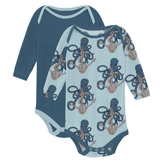 KicKee Pants Boy's Print Bamboo Long Sleeve One Piece (Set of 2) - Spring Sky Octopus Anchor & Deep Sea