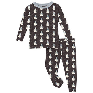 Boy's Print Bamboo Long Sleeve Pajama Set - Midnight Tiny Snowman Baby & Toddler Sleepwear