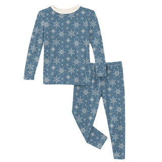 KicKee Pants Boy's Print Bamboo Long Sleeve Pajama Set - Parisian Blue Snowflakes | Stylish Sleepies offer designs that make bedtime beautiful.