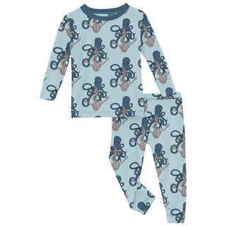 KicKee Pants Boy's Print Bamboo Long Sleeve Pajama Set - Spring Sky Octopus Anchor | Stylish Sleepies offer designs that make bedtime beautiful.