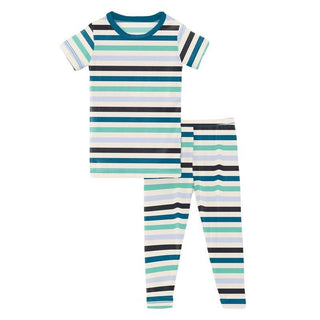 Boy's Print Bamboo Short Sleeve Pajama Set - Little Boy Blue Stripe KicKee Pants