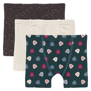 Boy's Print Bamboo Boxer Briefs (Set of 3) - Midnight Foil Constellations, Natural & Pine Happy Gumdrops Toddler Underwear