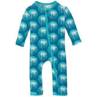 Boy's Print Bamboo Coverall with 2-Way Zipper - Cerulean Blue Palm Tree Sun Baby & Toddler Sleepwear