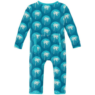 Boy's Print Bamboo Coverall with 2-Way Zipper - Cerulean Blue Palm Tree Sun Baby & Toddler Sleepwear