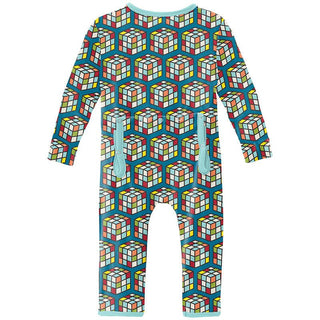 Boy's Print Bamboo Coverall with 2-Way Zipper - Cerulean Blue Puzzle Cube Baby & Toddler Sleepwear