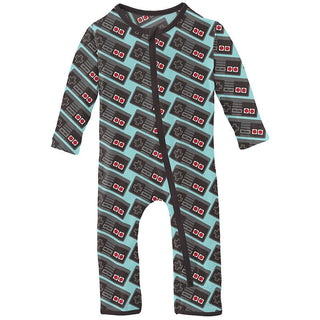 Boy's Print Bamboo Coverall with 2-Way Zipper - Summer Sky Retro Game Controller Baby & Toddler Sleepwear