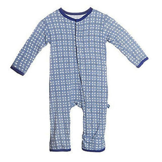 Boy's Print Bamboo Coverall with Snaps - Natural Wicker KicKee Pants