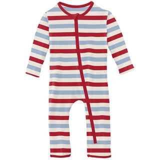 Boy's Print Bamboo Coverall with Zipper - Anniversary Balloon Stripe KicKee Pants