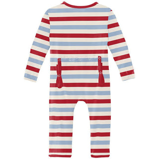 Boy's Print Bamboo Coverall with Zipper - Anniversary Balloon Stripe KicKee Pants