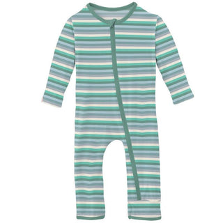 Boy's Print Bamboo Coverall with Zipper - April Showers Stripe KicKee Pants