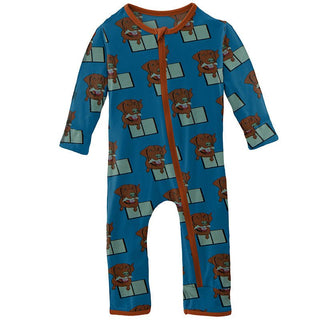 Boy's Print Bamboo Coverall with Zipper - Cerulean Blue Dog Ate My Homework Baby & Toddler Sleepwear