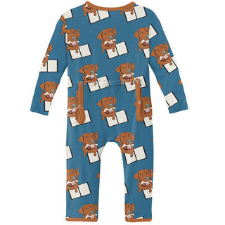 Boy's Print Bamboo Coverall with Zipper - Cerulean Blue Dog Ate My Homework Baby & Toddler Sleepwear