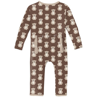 Boy's Print Bamboo Coverall with Zipper - Cocoa Teddy Bear Baby & Toddler Sleepwear