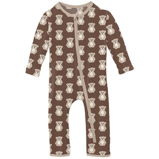 KicKee Pants Boys Print Coverall with Zipper - Cocoa Teddy Bear