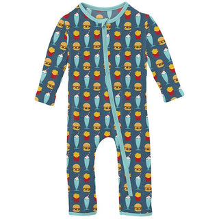 Boy's Print Bamboo Coverall with Zipper - Deep Sea Cheeseburger Baby & Toddler Sleepwear